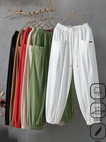 Plus Size Casual Plain Pocket Stitching Loose Ankle Pants