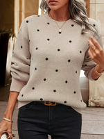 Casual Long Sleeve Crew Neck Polka Dots Loose Regular Sweater