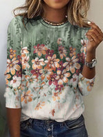 Casual Long Sleeve Crew Neck Floral Pattern Loose Regular T-Shirt