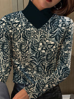 Casual Long Sleeve Abstract Floral Loose Regular Blouse