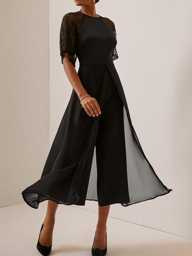 Loose Crew Neck Short Sleeve Plain Elegant Ankle Jumpsuit