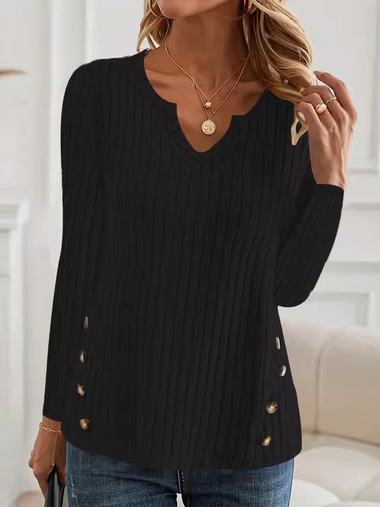 Loose Long Sleeve V Neck Plain Casual Regular Blouse