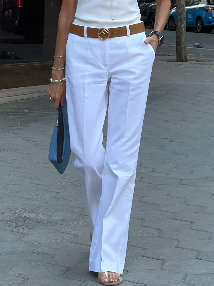 Casual Plain Long Wide Leg Pants