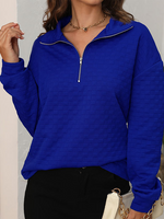 Casual Long Sleeve V Neck Plain Loose Regular Sweatshirt