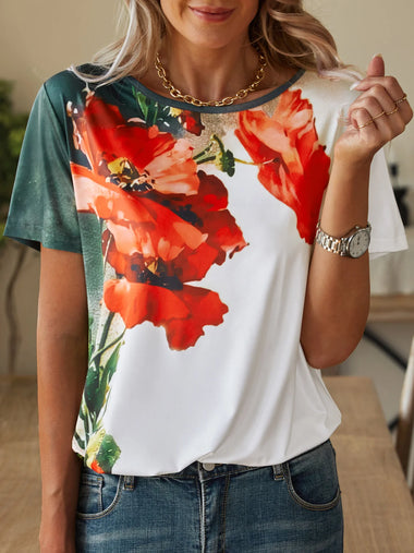 Short Sleeve Crew Neck Floral Casual Regular T-Shirt