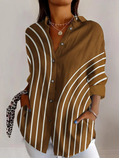 Casual Long Sleeve Shirt Collar Geometric Regular T-Shirt