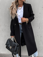 Loose Lapel Collar Long Sleeve Plain Vintage Mid-Long Coat