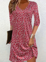 Casual Half Sleeve V Neck Ditsy Floral Loose Midi Dress