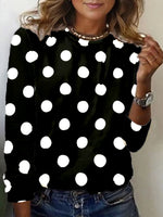 Loose Long Sleeve Crew Neck Polka Dots Casual Regular T-Shirt