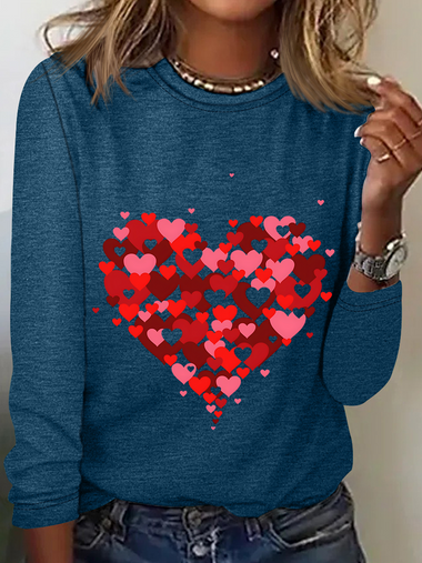 Loose Long Sleeve Crew Neck Valentine'S Day Casual Regular T-Shirt