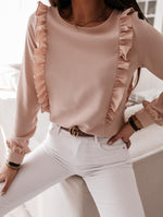 Casual Long Sleeve Crew Neck Plain Loose Regular Blouse