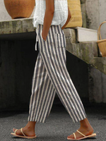 Casual Striped Pocket Stitching Loose Long Pants