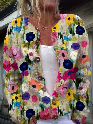 Loose Long Sleeve Floral Casual Regular Cardigan