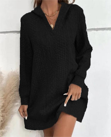 Plus Size Casual Long Sleeve Hoodie Plain Short Dress