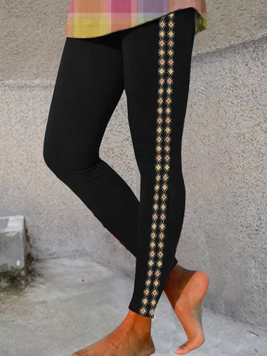 Plus Size Vintage Ethnic Geometry Tight Long Leggings