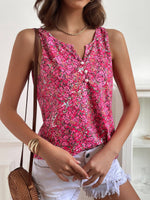 Casual Sleeveless Notched Ditsy Floral Loose Regular Tank Top