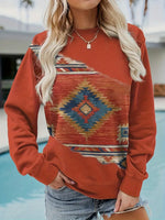 Loose Long Sleeve Crew Neck Ethnic Geometry Vintage Regular Sweatshirt