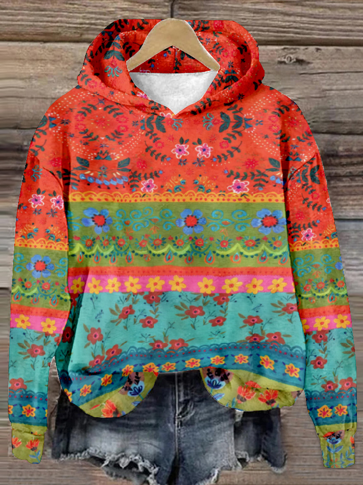 Casual Long Sleeve Hoodie Floral Loose Regular Sweatshirt