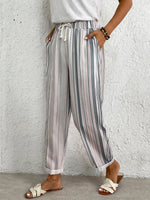 Casual Striped Pocket Stitching Loose Long Pants