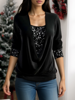 Loose Long Sleeve Crew Neck Polka Dots Casual Regular Blouse