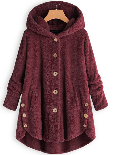 Hooded Long Sleeve Solid Casual Mid-Long Coat