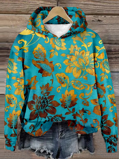 Casual Long Sleeve Hoodie Floral Loose Regular Sweatshirt