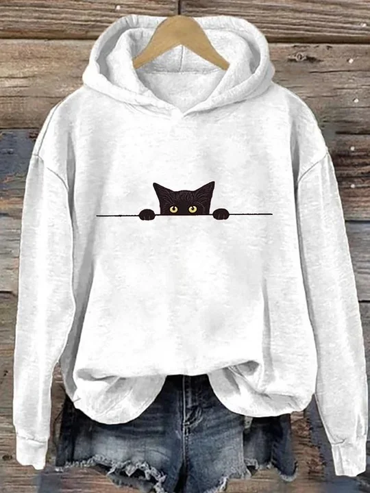 Casual Long Sleeve Hoodie Cat Loose Regular Hoodie