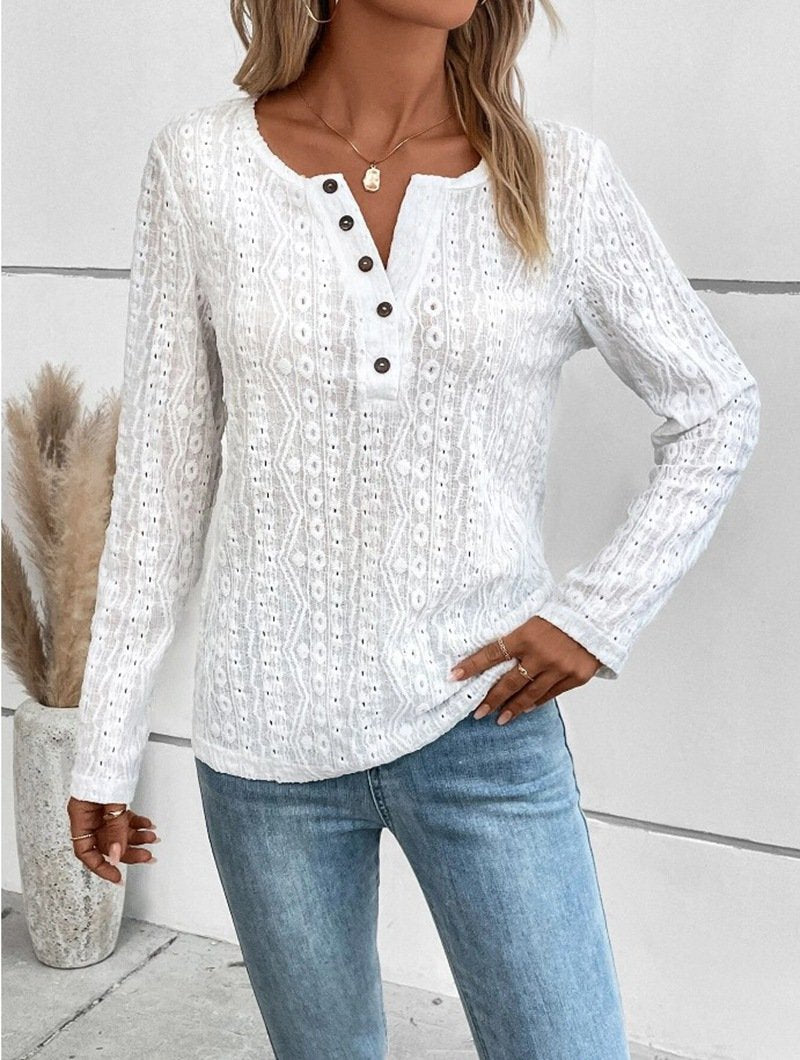 Loose Long Sleeve Crew Neck Plain Zipper Casual Regular Blouse