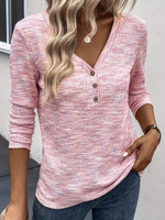 Loose Long Sleeve V Neck Plain Casual Regular Blouse