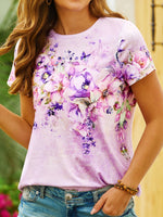 Casual Short Sleeve Crew Neck Floral Loose Regular T-Shirt