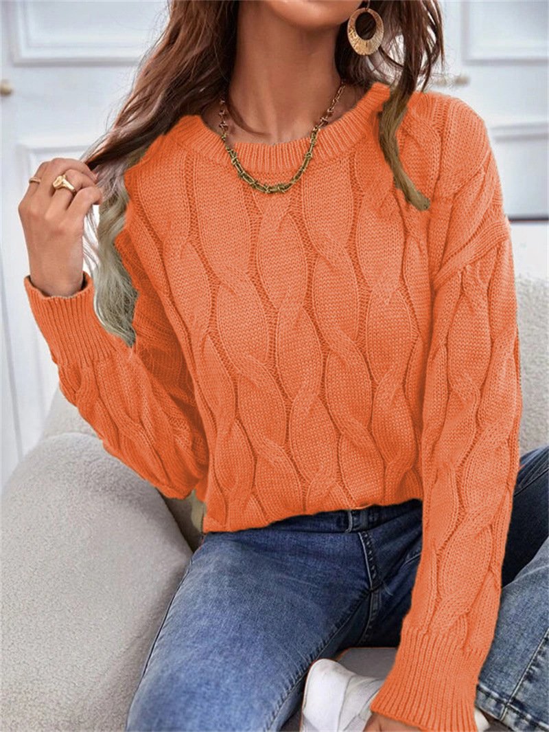 Casual Long Sleeve Crew Neck Plain Loose Regular Sweater