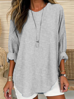 Casual Long Sleeve Crew Neck Striped Loose Regular Blouse