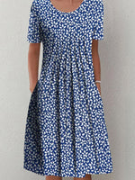 Vacation Short Sleeve Crew Neck Disty Floral Loose Midi Dress