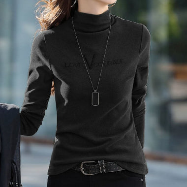 Casual Long Sleeve Stand Collar Text Letters Loose Regular T-Shirt