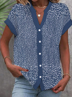 Loose Short Sleeve Notched Small Floral Casual Regular Shirt