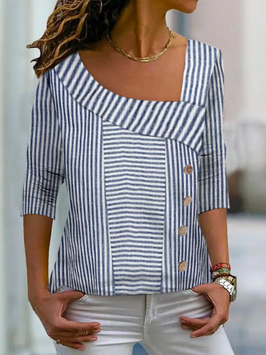 Casual Long Sleeve Striped Loose Regular Blouse