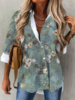 Loose Long Sleeve Shirt Collar Floral Casual Regular Shirt