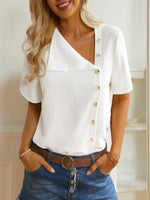 Casual Short Sleeve Shawl Collar Plain Loose Regular Blouse