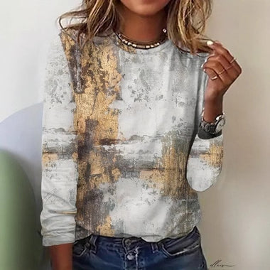 Loose Long Sleeve Crew Neck Floral Casual Regular T-Shirt