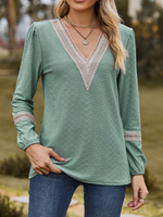 Casual Long Sleeve V Neck Plain Loose Regular Blouse