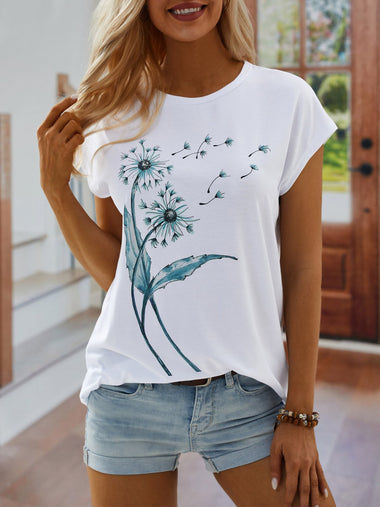 Casual Short Sleeve Crew Neck Floral Regular T-Shirt