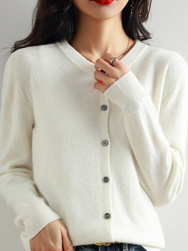 Loose Crew Neck Long Sleeve Plain Casual Regular Cardigan