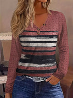 Casual Long Sleeve Crew Neck Striped Loose Regular Blouse