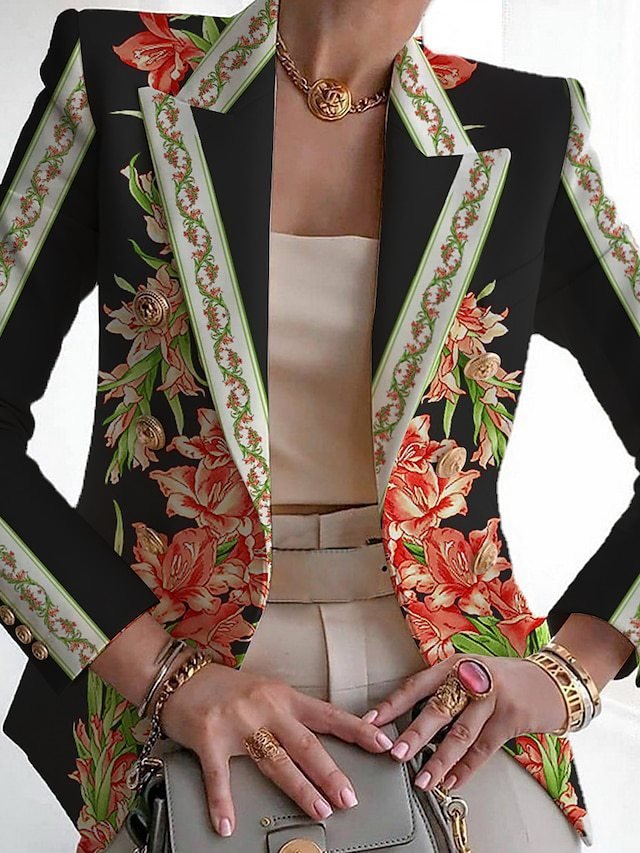 Loose Shawl Collar Long Sleeve Floral Casual Regular Blazers