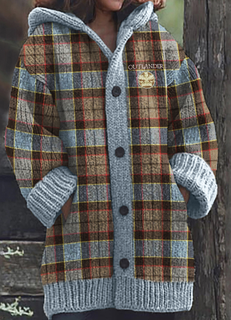 Hoodie Long Sleeve Plaid Casual Mid-Long Cardigan