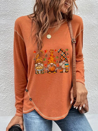 Loose Long Sleeve Crew Neck Halloween Casual Regular T-Shirt