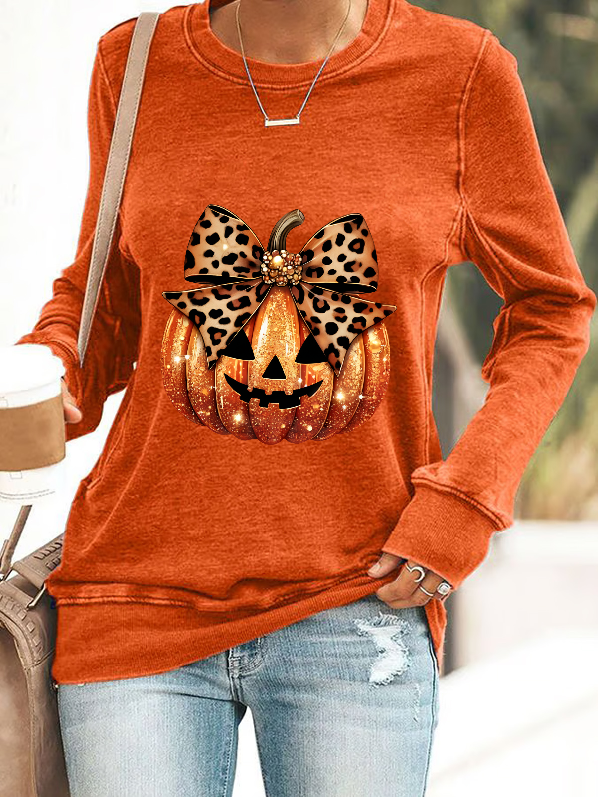 Casual Long Sleeve Crew Neck Halloween Loose Regular Sweatshirt