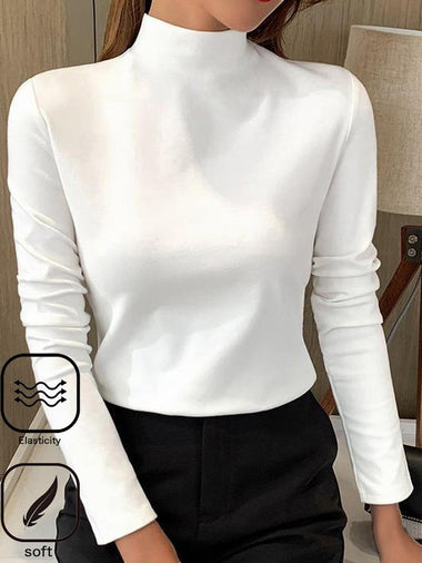 Long Sleeve Mock Neck Plain Casual Regular T-Shirt