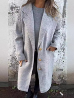 Loose Lapel Collar Long Sleeve Plain Casual Regular Coat