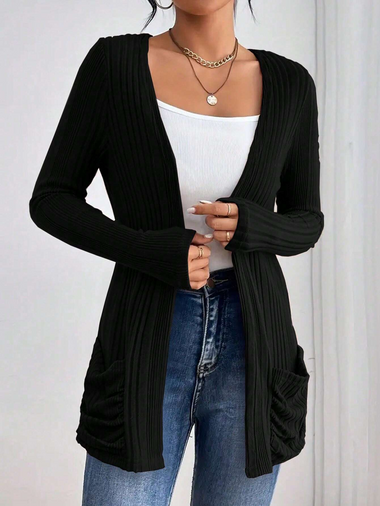 Loose Long Sleeve Plain Casual Mid-Long Cardigan